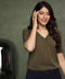 Vneck Buttoned Green Chiffon Top